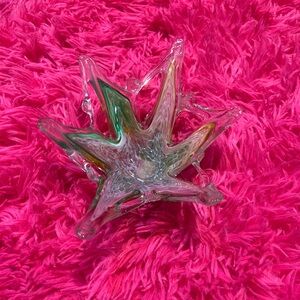 Vintage Murano Glass Stretched Rainbow Star Fish Candy Bowl 1998